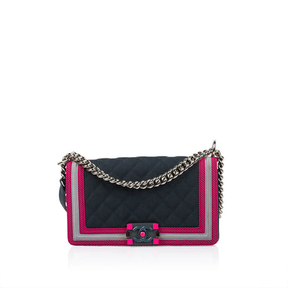 Chanel Boy Bag Canvas Silver Shoulder Bag
