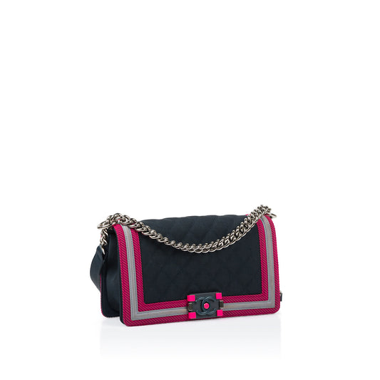 Chanel Boy Bag Canvas Silver Shoulder Bag