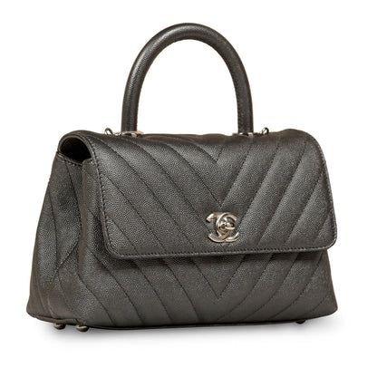 Chanel Coco Handle Caviar Silver Shoulder Bag