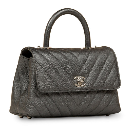 Chanel Coco Handle Caviar Silver Shoulder Bag