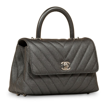 Chanel Coco Handle Caviar Silver Shoulder Bag