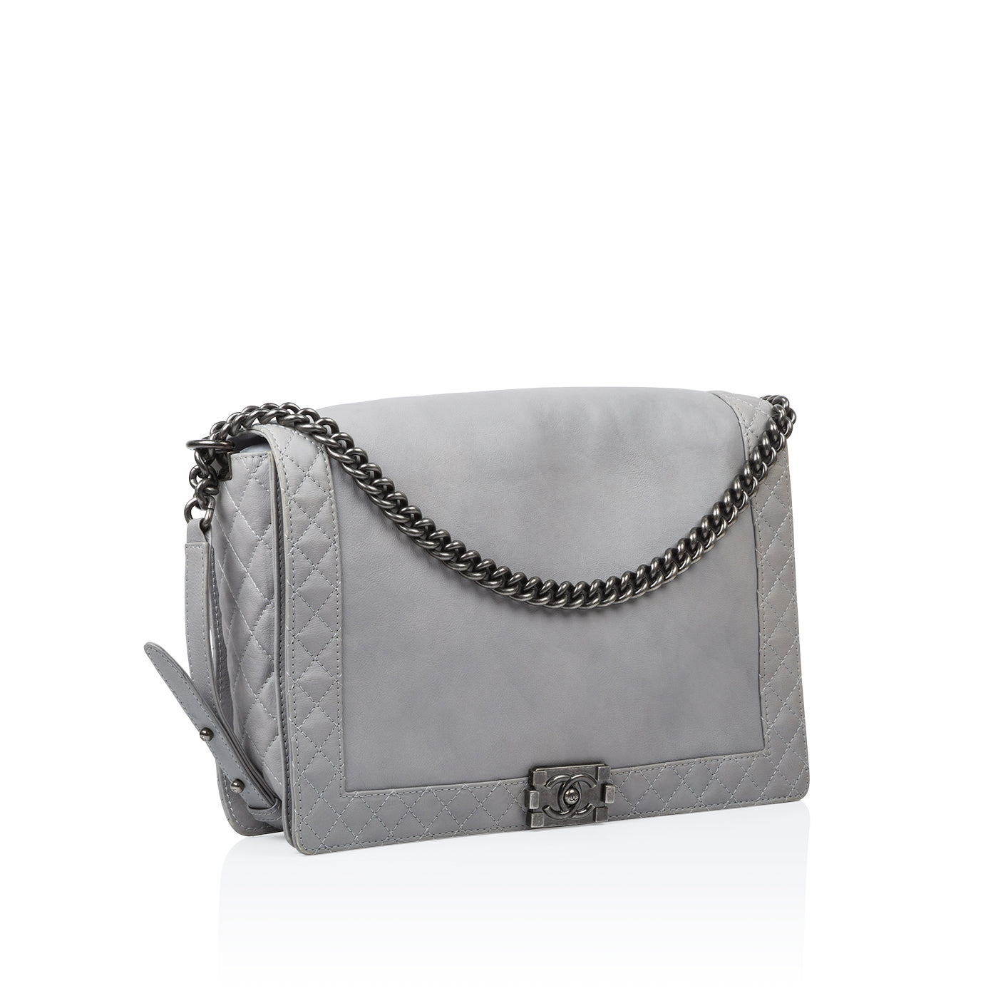 Chanel Boy Bag Quilted Grey Shoulder Bag