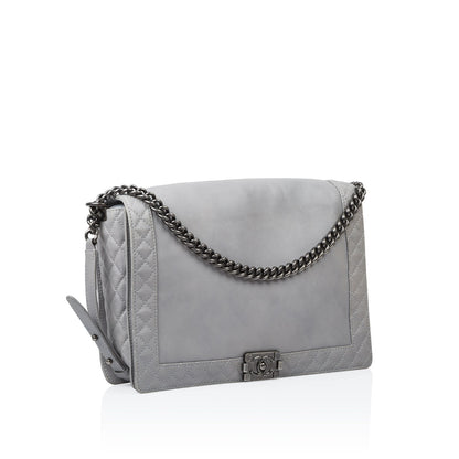 Chanel Boy Bag Quilted Grey Shoulder Bag