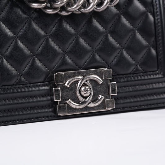 Chanel Boy Bag Lambskin Black Shoulder Bag Style 74