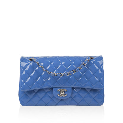 Chanel Classic Flap Patent Leather Silver Shoulder Bag Patent Leather
