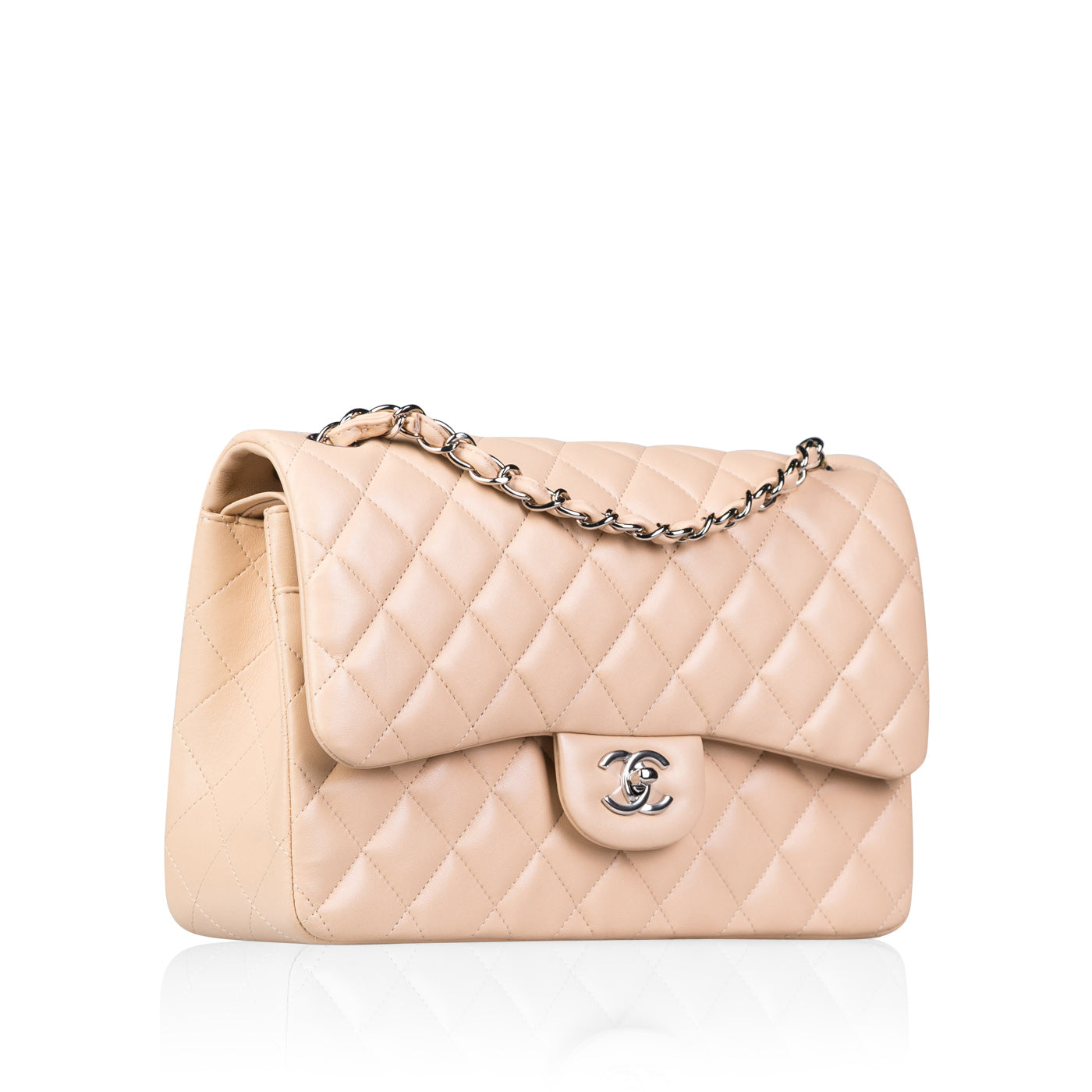 Chanel Classic Flap Lambskin Silver Shoulder Bag Style 13