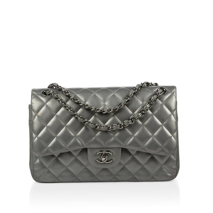 Chanel Classic Flap Lambskin Silver Shoulder Bag Style 29
