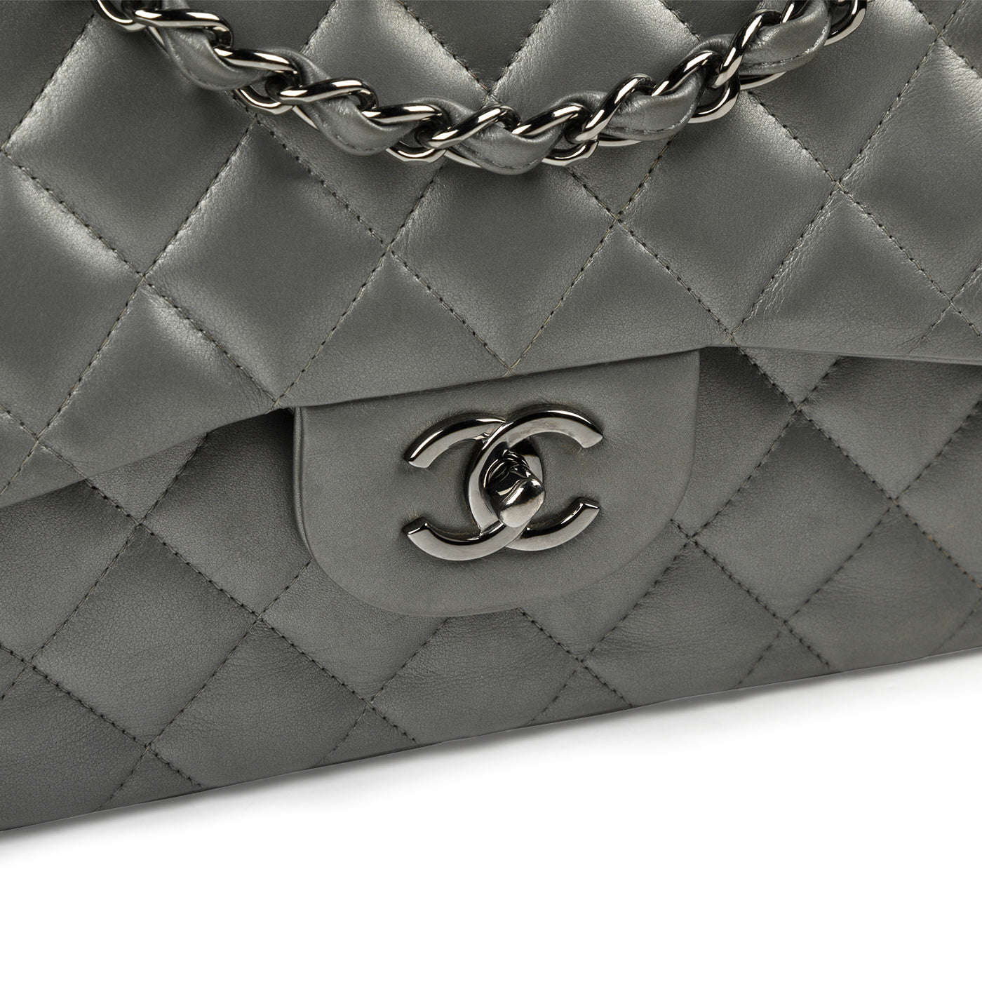 Chanel Classic Flap Lambskin Silver Shoulder Bag Style 29