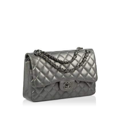 Chanel Classic Flap Lambskin Silver Shoulder Bag Style 29