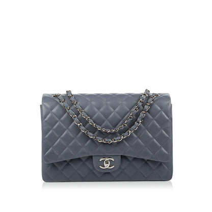 Chanel Classic Flap Lambskin Silver Shoulder Bag Style 30