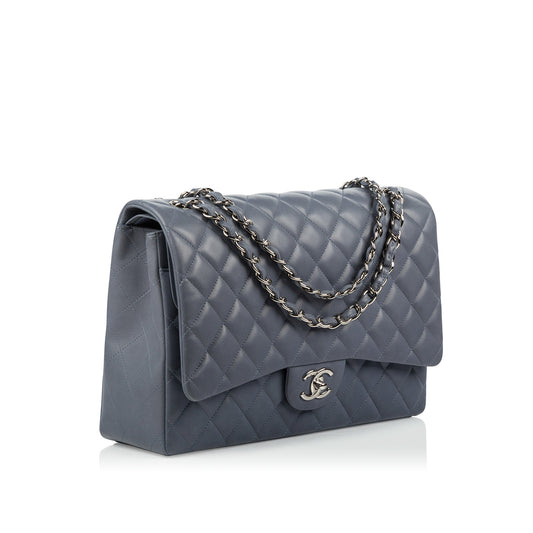 Chanel Classic Flap Lambskin Silver Shoulder Bag Style 30