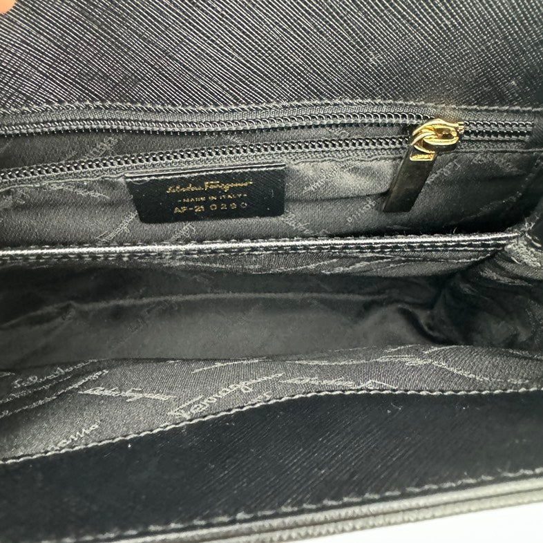 Salvatore Ferragamo Gancini Leather 2Way Hand Bag Black