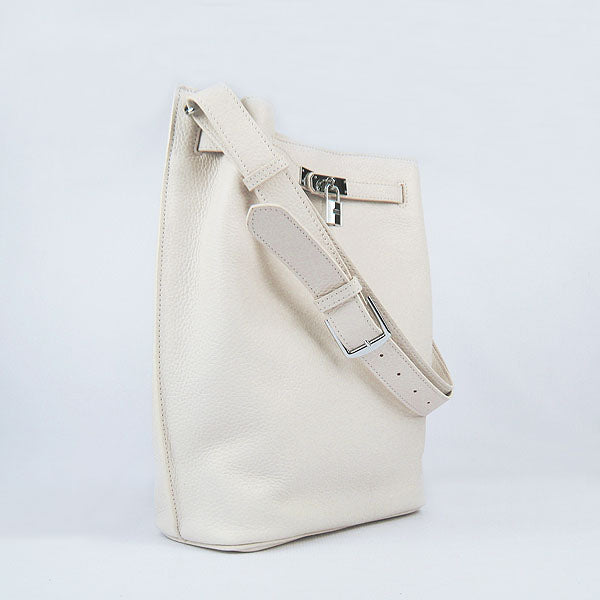 Luxury Hermes Nappa Leather Shoulder Bag Beige Silver