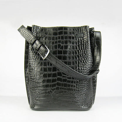 Luxury Hermes Crocodile Vein Shoulder Bag Black Silver