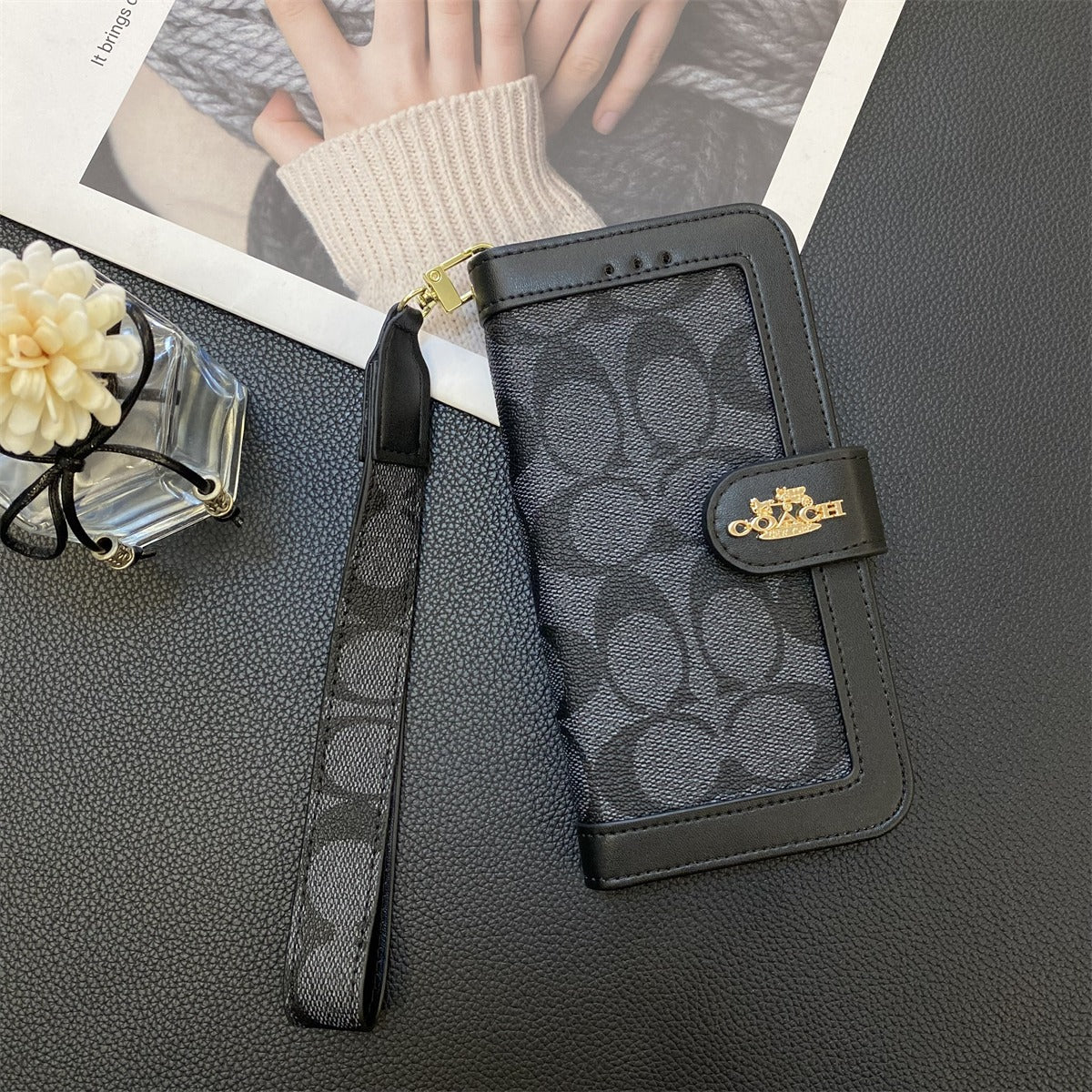 CH Classic Leather Pattern Wallet iPhone Case