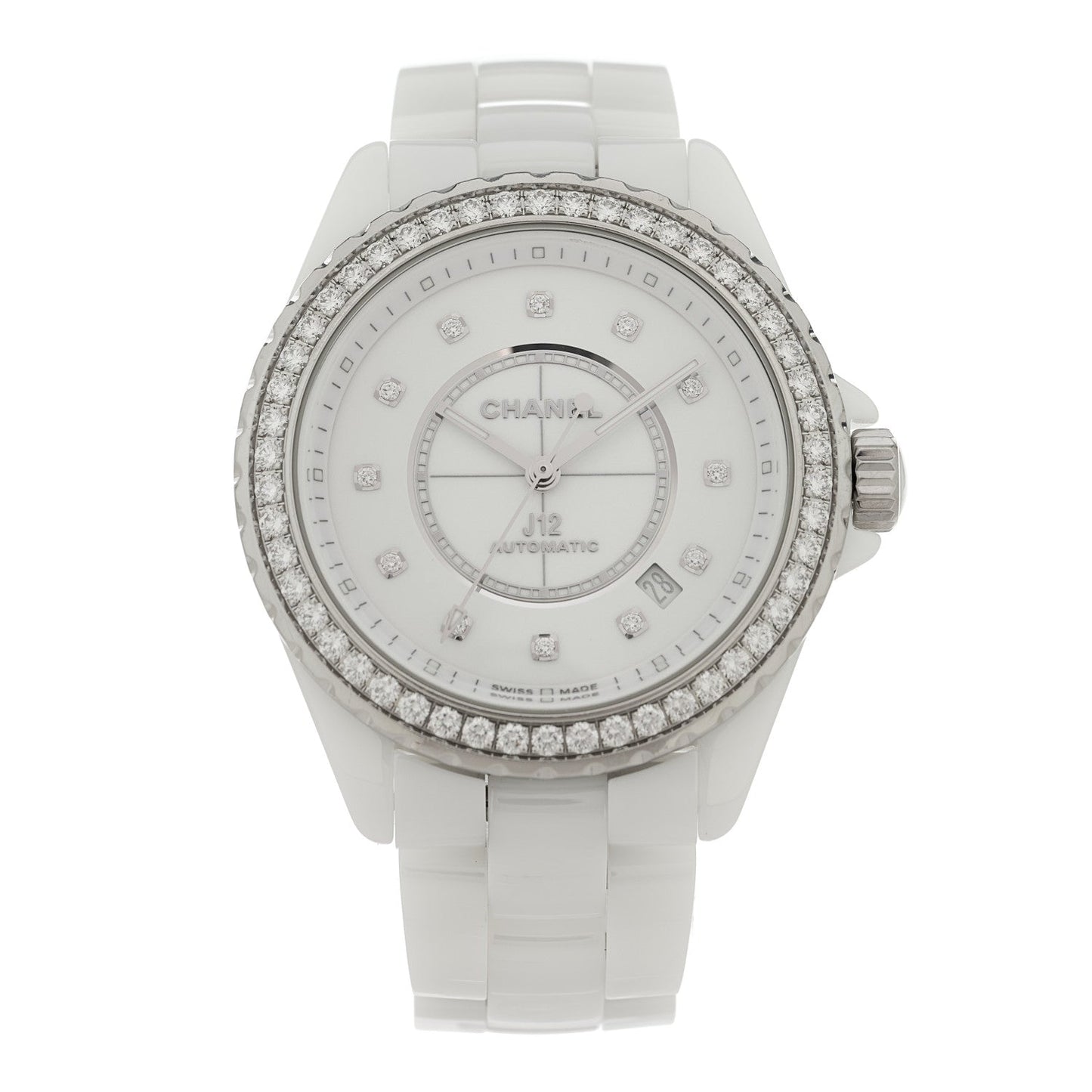 Stainless Steel Ceramic Diamond Bezel 38mm J12 Automatic Watch White