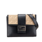 Fendi Flat Baguette Leather Canvas Shoulder Bag