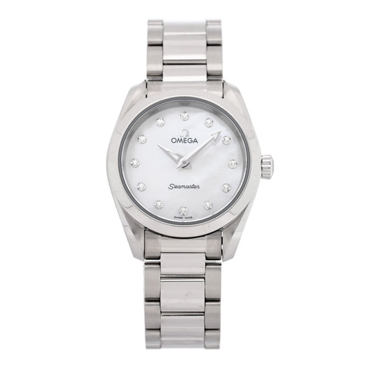 Stainless Steel Diamond Mother of Pearl 28mm Seamaster Aqua Terra Quartz Watch 220.10.28.60.55.001