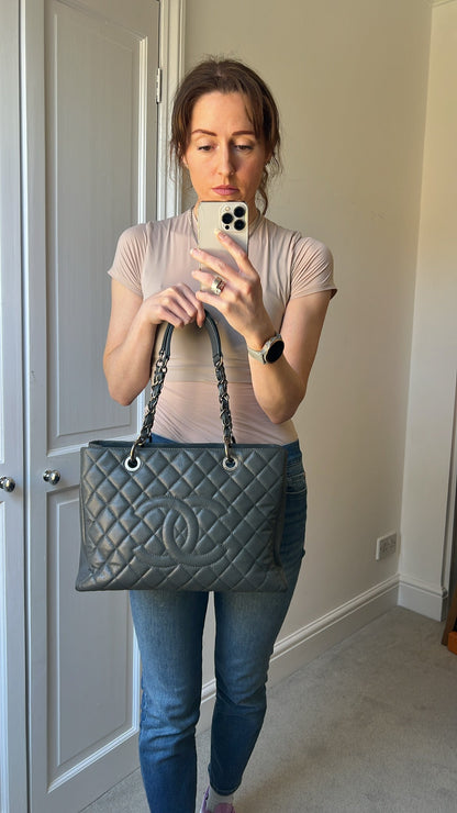 Chanel Grey Caviar Grand Shopper Tote (GST) Silver Hardware