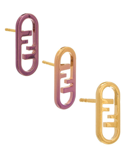 Fendi Set Of 3 O'lock Earrings, Brown
