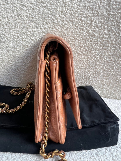 Chanel Dark Beige Quilted Caviar Boy Wallet on Chain