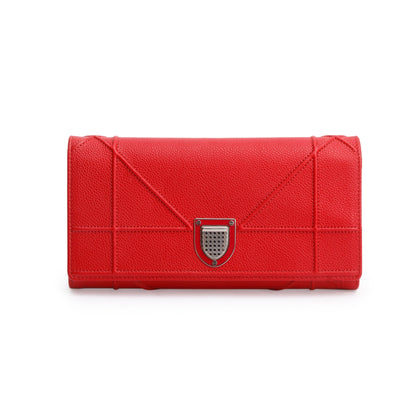 Christian Dior Red Grained Calfskin Leather Diorama Croisiere Wallet on Chain