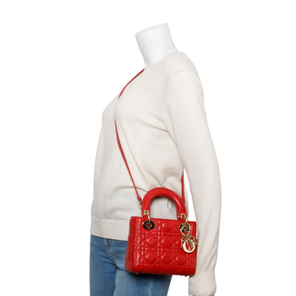 Christian Dior Red Cannage Leather Mini Lady Dior Bag