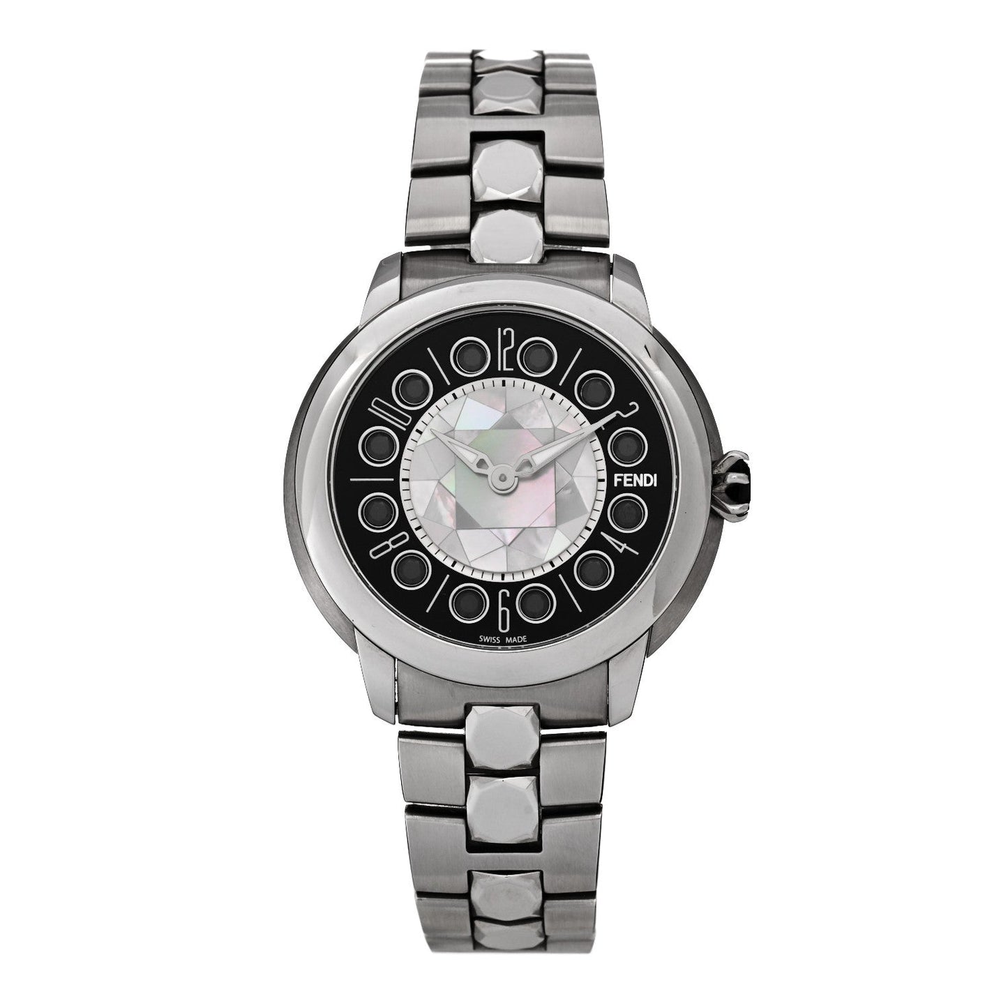 Stainless Steel Mother of Pearl Topaz Spinel 38mm Ishine Rotating Gem Two Tone Quartz Watch Black