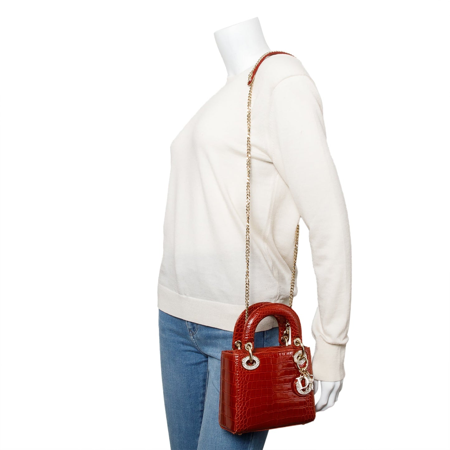 Christian Dior Red Crocodile Crystal Embellished Mini Lady Dior Bag