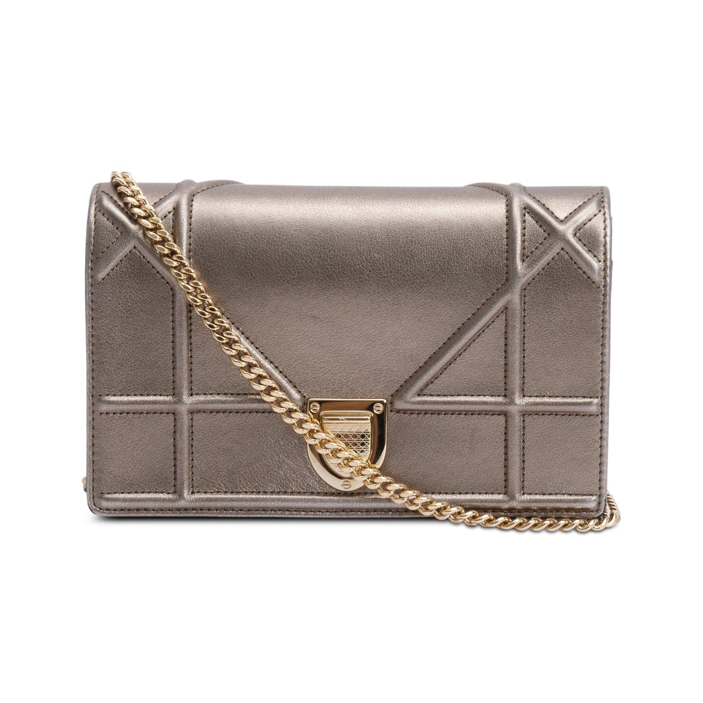 Christian Dior Metallic Gold Diorama Wallet on Chain