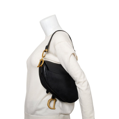 Christian Dior 2020 Black Grained Calfskin Leather Saddle Bag