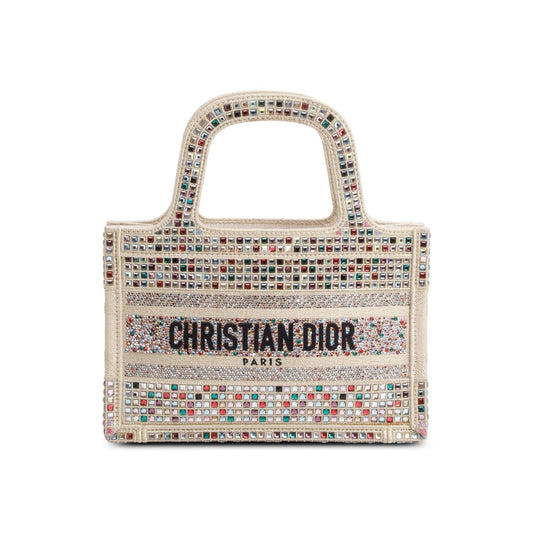 Christian Dior 2022 Metallic Gold Embroidery Crystal Embellished Mini Book Tote