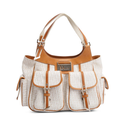 Christian Dior White Diorissimo Tan Leather Multi-Pocket Tote