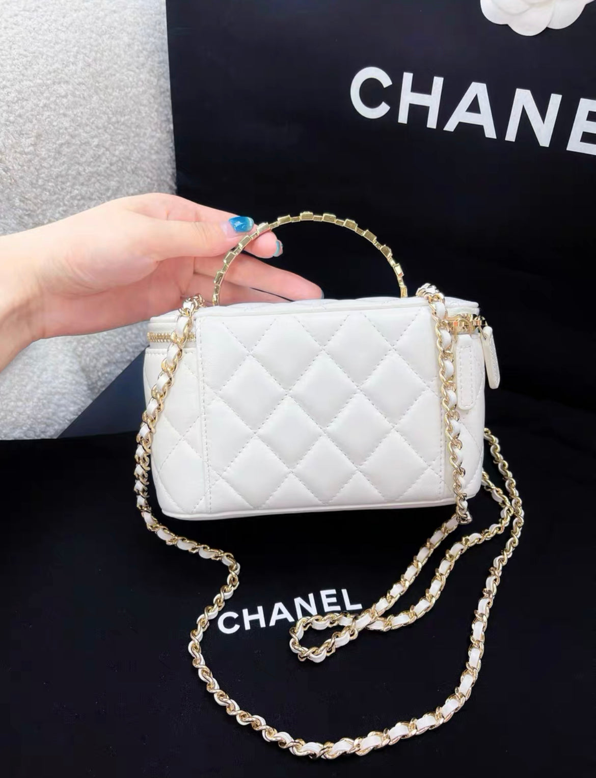 Chanel 24P White Gold Vanity Case Handle Chain Bag