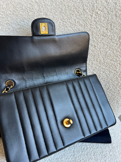Chanel Medium Black Vertical Quilted Lambskin Vintage Classic Flap Bag with 24K gold hardware