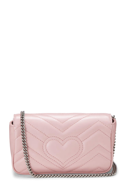 Gucci,  Pink Leather Marmont Crossbody Super Mini, Pink