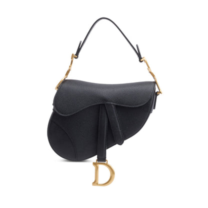 Christian Dior Black Grained Calfskin Leather Mini Saddle Bag