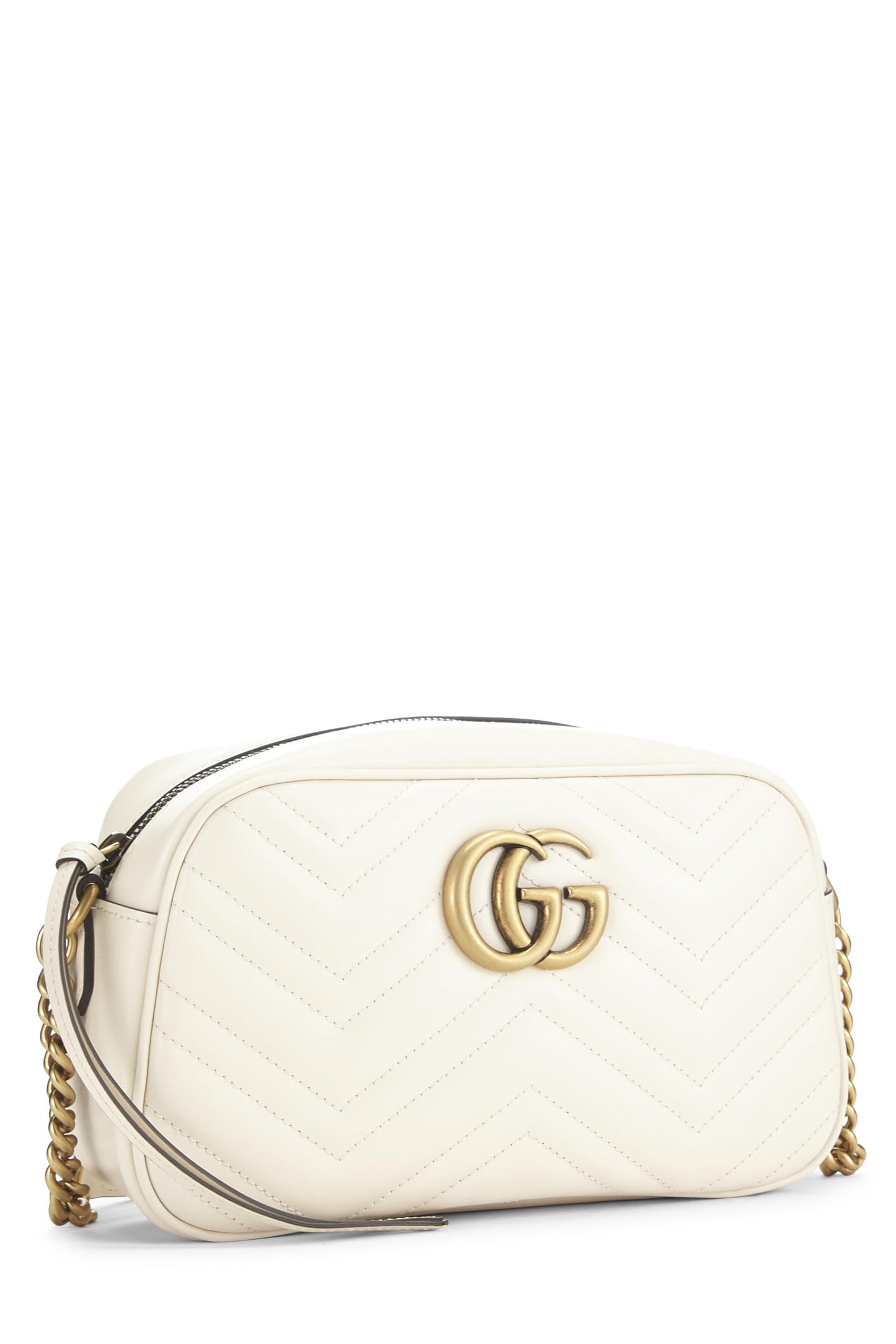 Gucci,  White Leather GG Marmont Crossbody Small, White