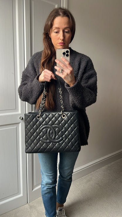 Chanel Black Caviar Grand Shopper Tote (GST) Silver Hardware
