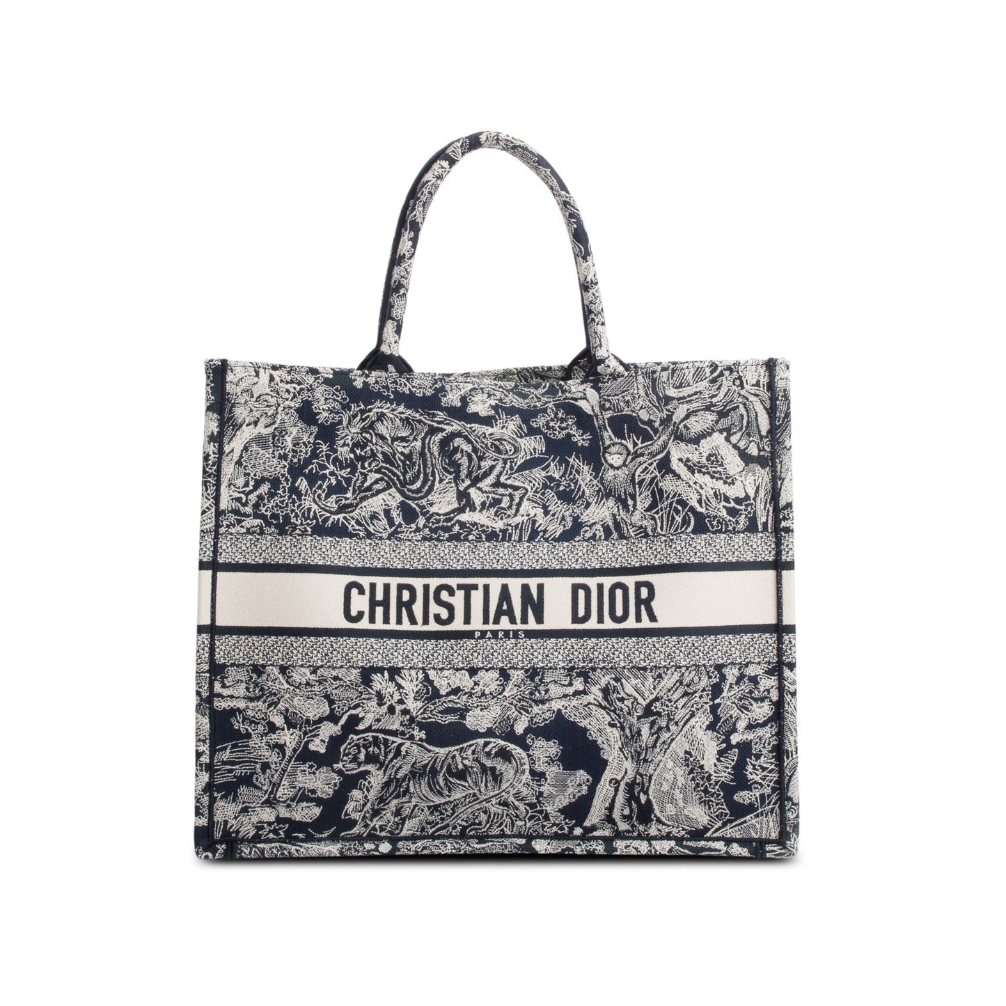 Christian Dior 2022 Large Ecru and Blue Toile de Jouy Embroidery Canvas Book Tote