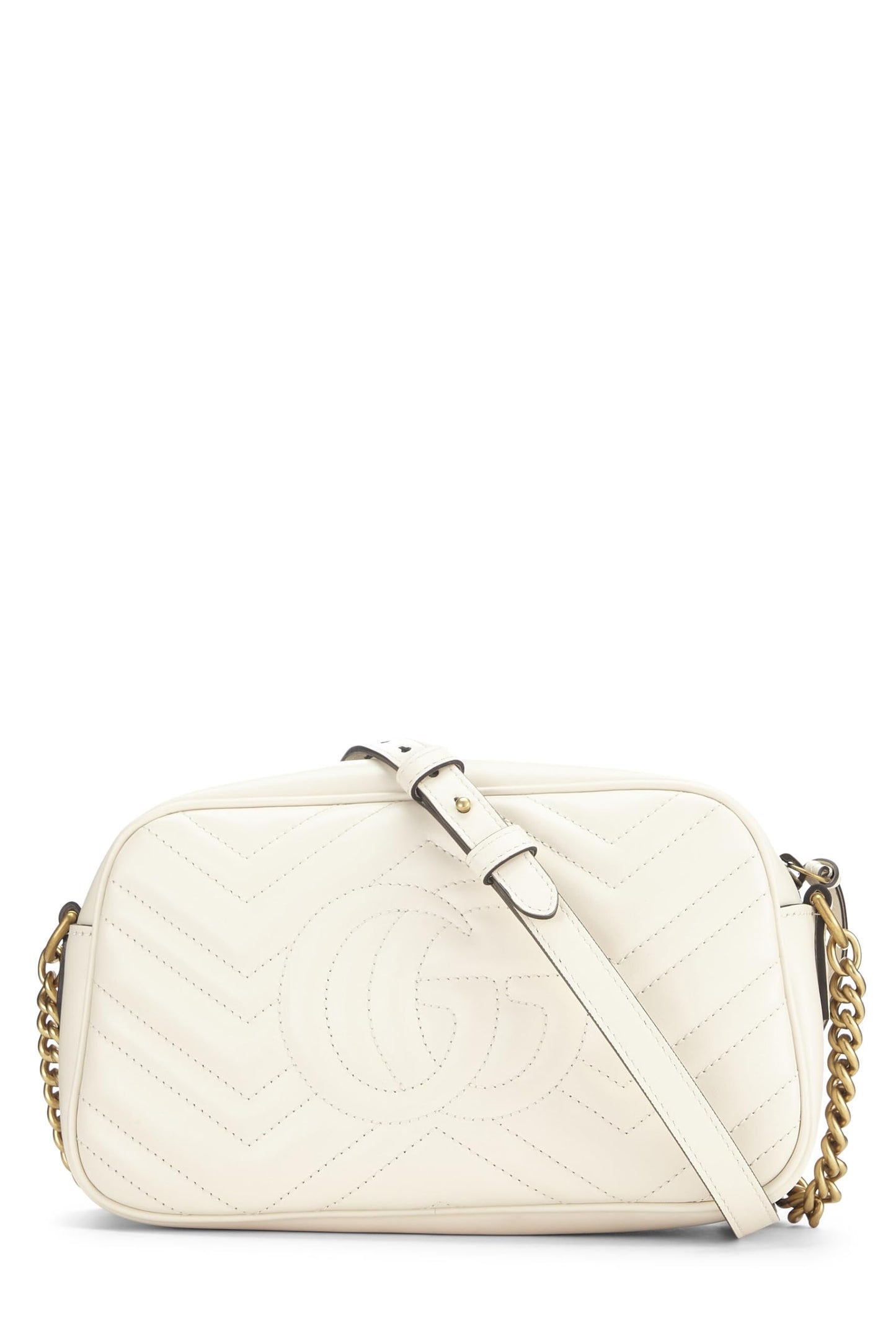 Gucci,  White Leather GG Marmont Crossbody Small, White