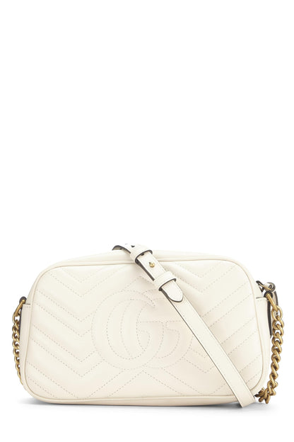 Gucci,  White Leather GG Marmont Crossbody Small, White