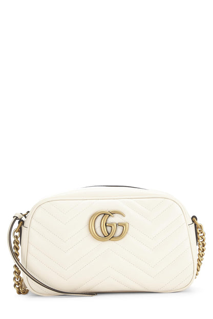 Gucci,  White Leather GG Marmont Crossbody Small, White