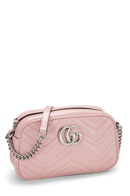 Gucci,  Pink Leather GG Marmont Crossbody Bag Small, Pink
