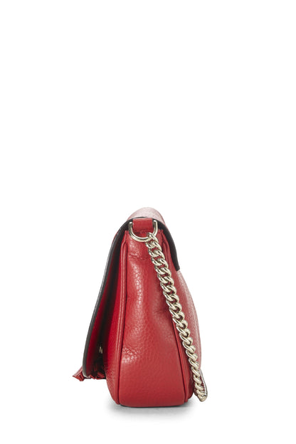 Gucci,  Red Grained Leather Soho Chain Flap Crossbody, Red