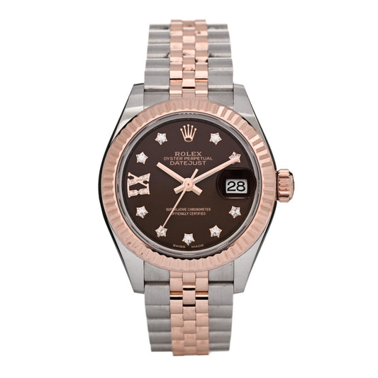 Stainless Steel 18K Everose Gold Diamond 28mm Oyster Perpetual Datejust Watch Chocolate 279171