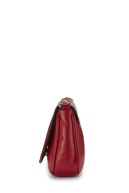 Gucci,  Red Grained Leather Soho Chain Flap Crossbody, Red