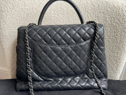 Chanel Black Quilted Caviar Leather Medium Coco Handle Bag