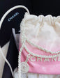 24S Chanel 22 Mini Handbag Patent Calf Leather With Gradient And Lacquered Metal White Light Pink