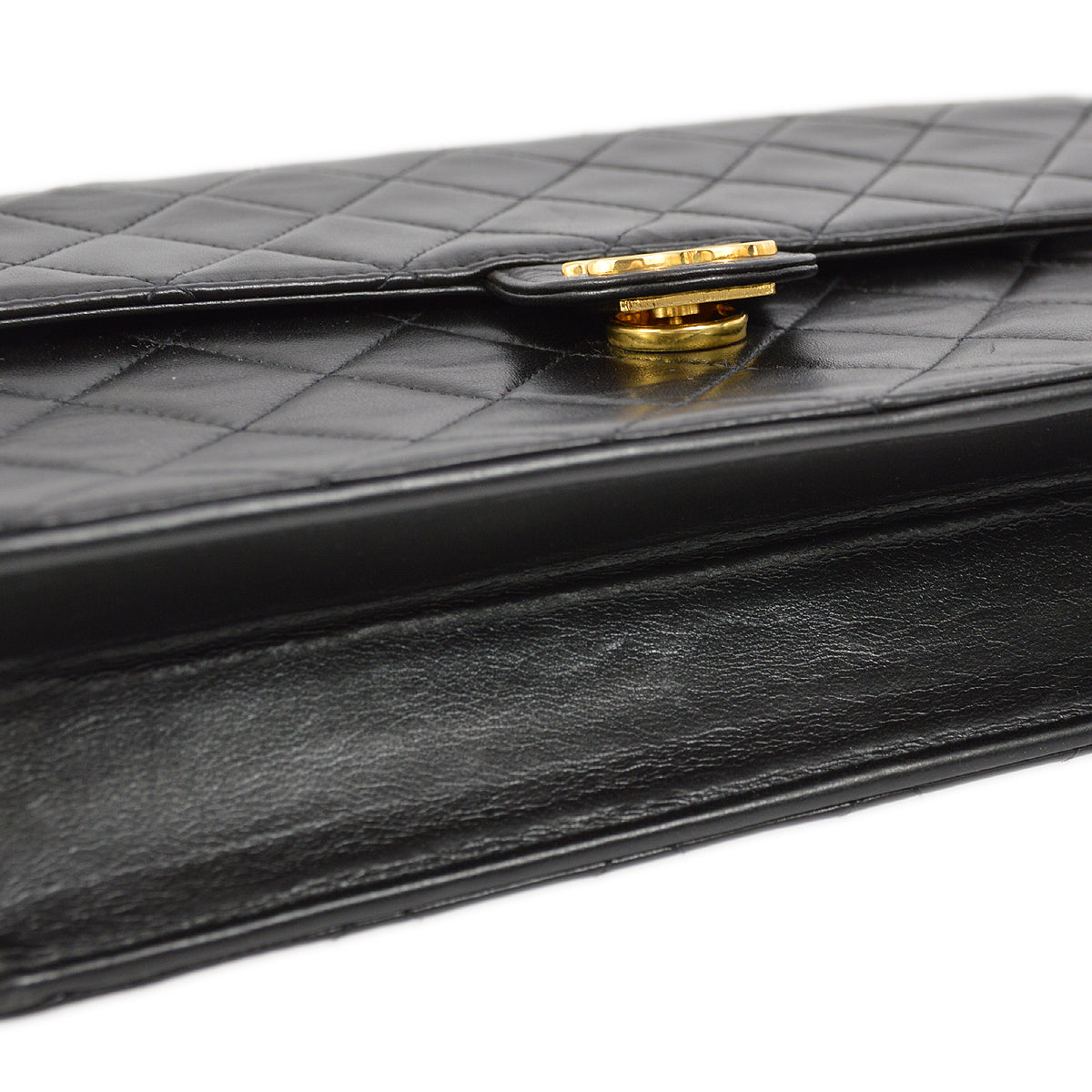Chanel Black Lambskin Pushlock Medium Half Flap Shoulder Bag
